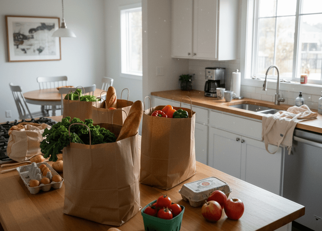 Küche mit Einkaufstüten