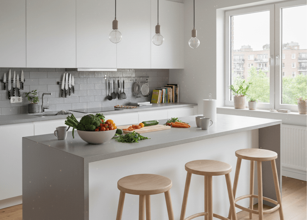 Küche mit Einkaufstüten